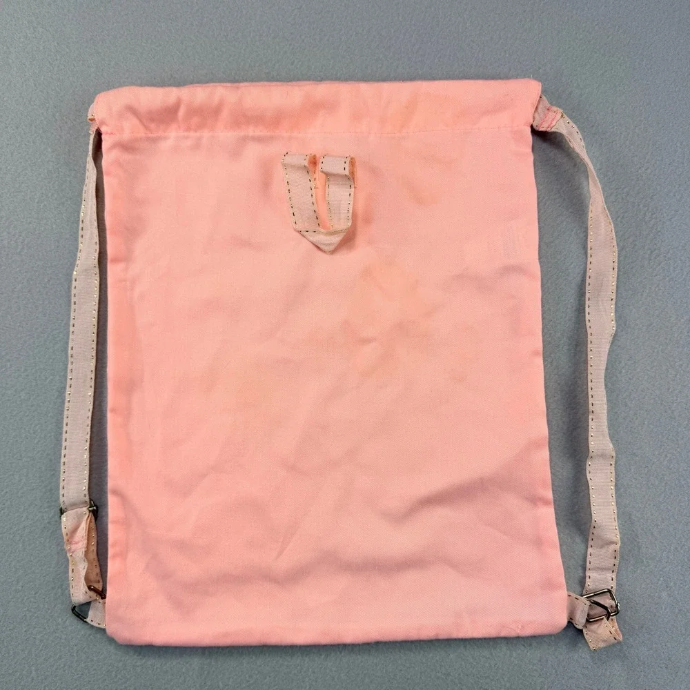 Disney Bibbidi Bobbidi Boutique Pink Drawstring Backpack Gold Tiara Rhinestones
